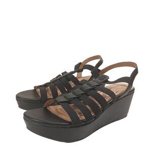 Easy Spirit Avinna Sandals Womens 10 Black Faux Leather Strappy Platform Comfort